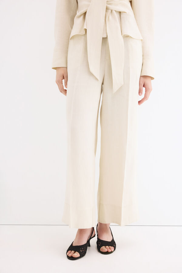 Pedro del Hierro Cal&ccedil;a reta de linho Ecru