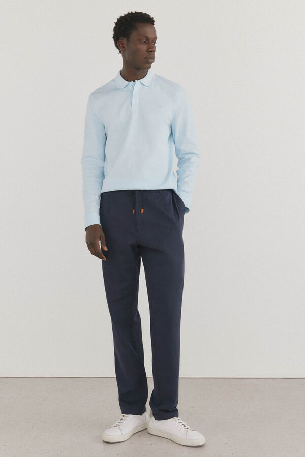 Pedro del Hierro Cal&ccedil;as cal&ccedil;as chino de algod&atilde;o e linho Azul