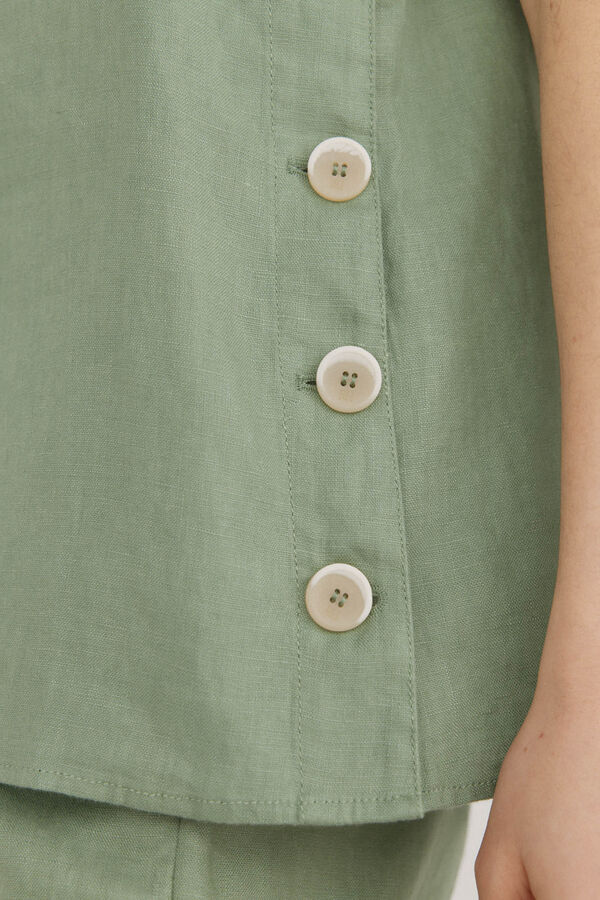 Pedro del Hierro Top de lino detalle botones Verde