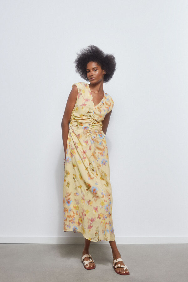 Pedro del Hierro Vestido estampado com franzidos Amarelo