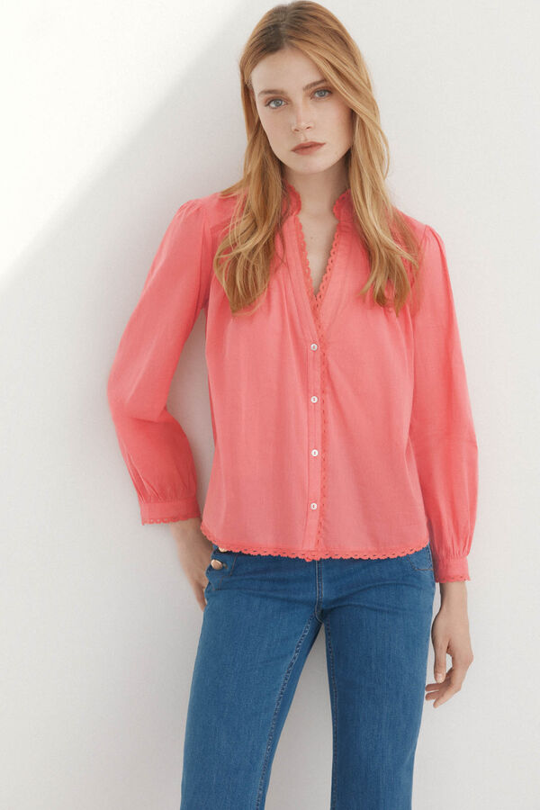 Pedro del Hierro Blusa rom&acirc;ntica bordados Coral