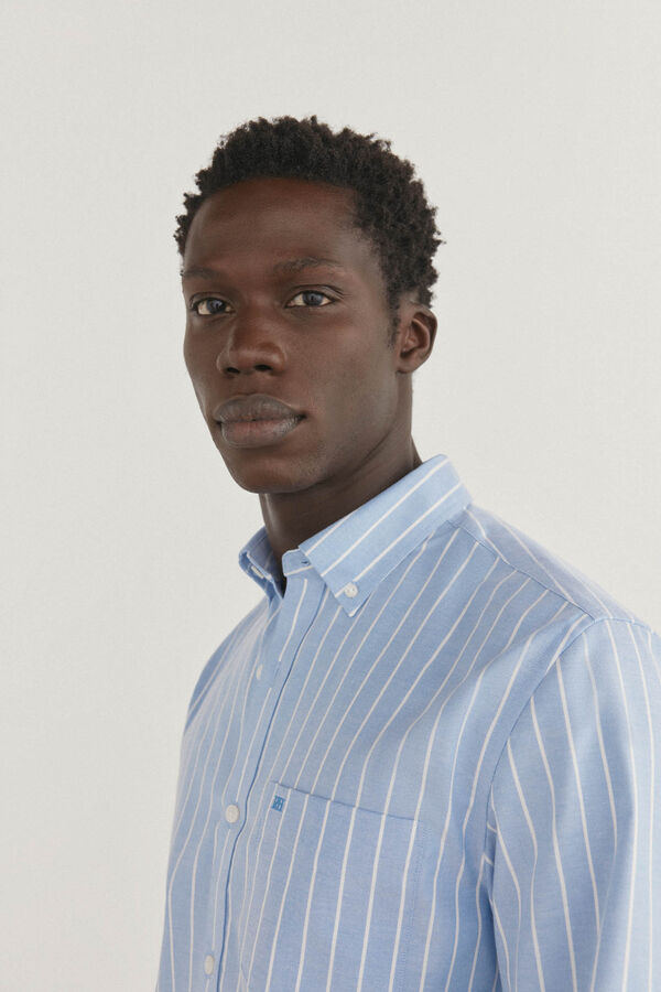 Pedro del Hierro Camisa oxford riscas sem ferro Azul