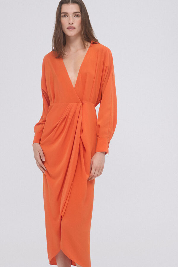 Pedro del Hierro Vestido cruzado fluido Naranja