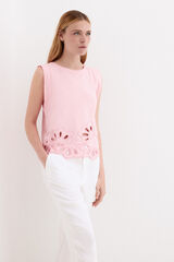 Pedro del Hierro T-shirt baixo bordado vazado Rosa
