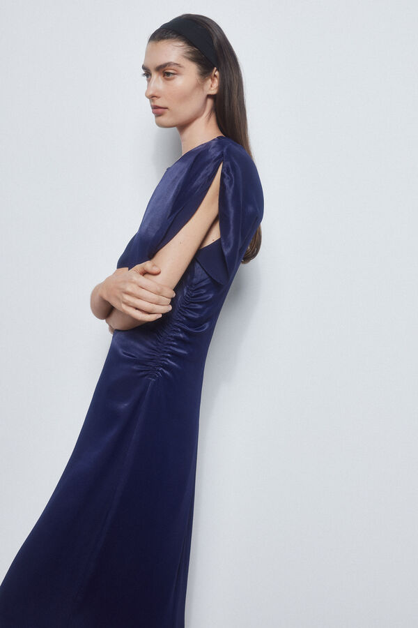 Pedro del Hierro Vestido frunces costado Azul