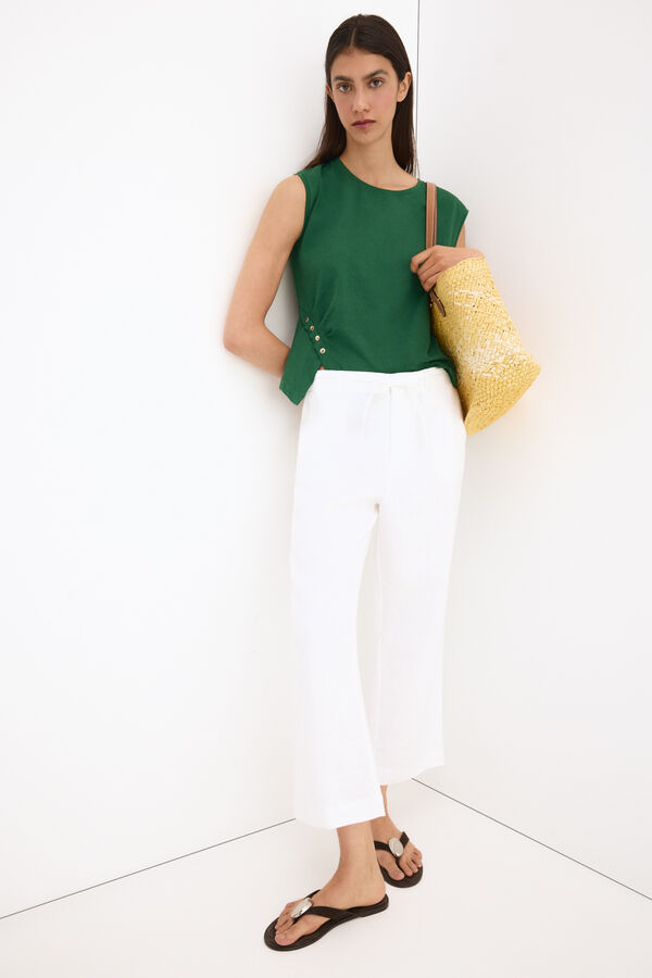 Pedro del Hierro T-shirt assim&eacute;trica sem mangas com detalhes de bot&otilde;es Verde