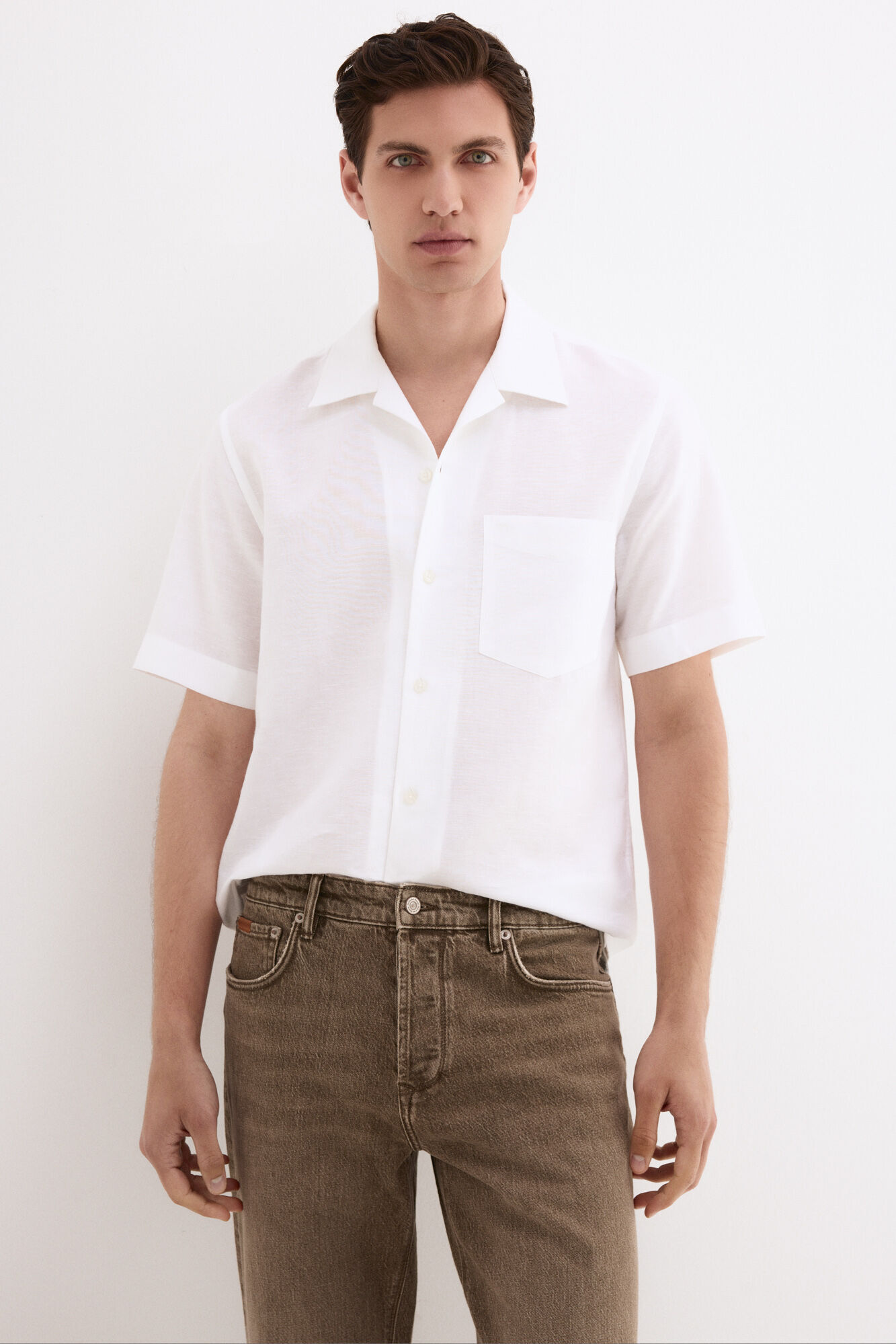 Pedro del Hierro Camisa manga curta em linho e algod&atilde;o
