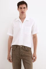Pedro del Hierro Camisa manga curta em linho e algod&atilde;o Branco