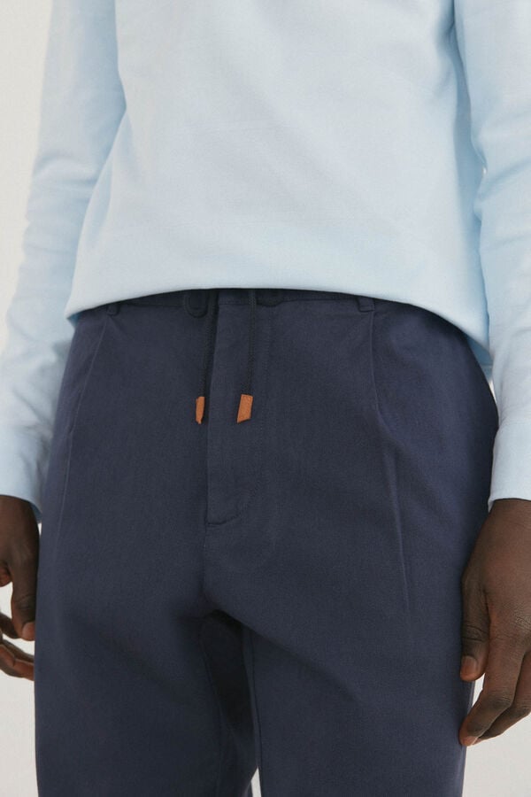 Pedro del Hierro Cal&ccedil;as cal&ccedil;as chino de algod&atilde;o e linho Azul