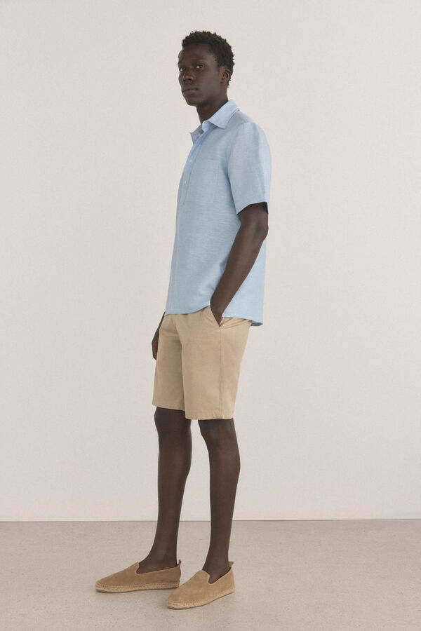 Pedro del Hierro Camiseta manga curta em tecido linho Azul