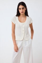 Pedro del Hierro T-shirt r&uacute;stica com bot&otilde;es Ecru