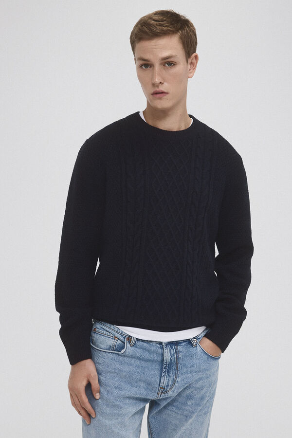 Pedro del Hierro Jersey lana cables cuello redondo Azul