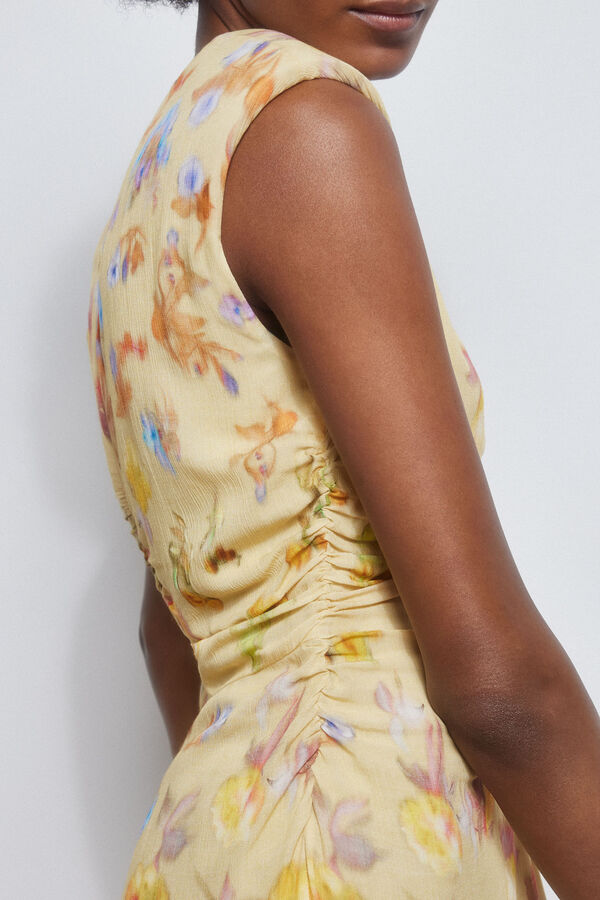 Pedro del Hierro Vestido estampado com franzidos Amarelo