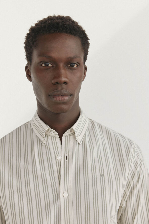 Pedro del Hierro Camisa riscas tecido italiano Beige