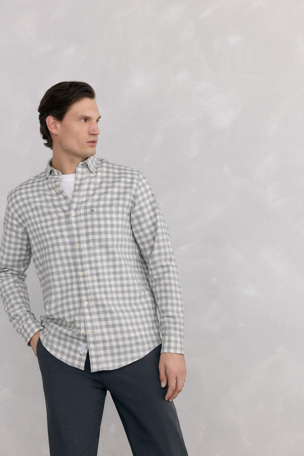 Pedro del Hierro Camisa cuadros franela tejido italiano Gris