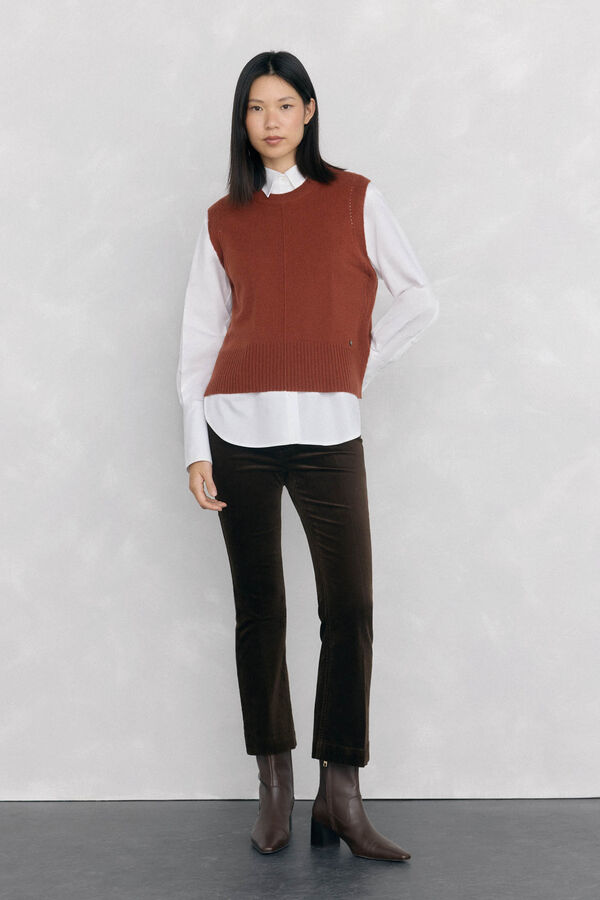 Pedro del Hierro Cal&ccedil;a flare de veludo cropped Marrom