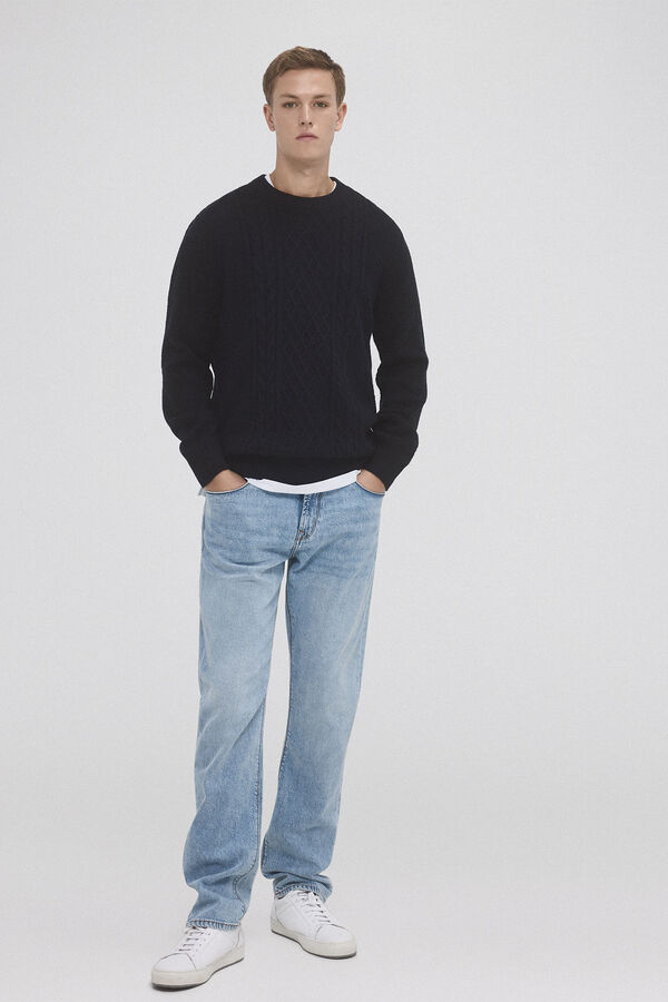 Pedro del Hierro Jersey lana cables cuello redondo Azul