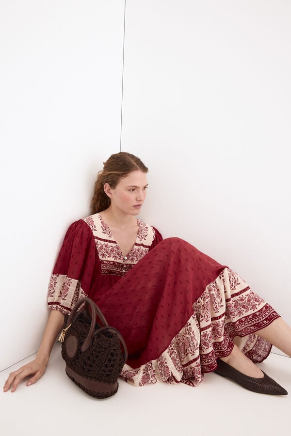 Pedro del Hierro Vestido t&uacute;nica estampado floral Bordeaux