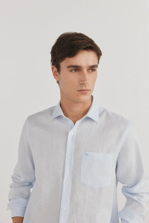 Pedro del Hierro Camisa linho lisa Azul