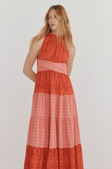 Pedro del Hierro Vestido bordado multicolor Vermelho