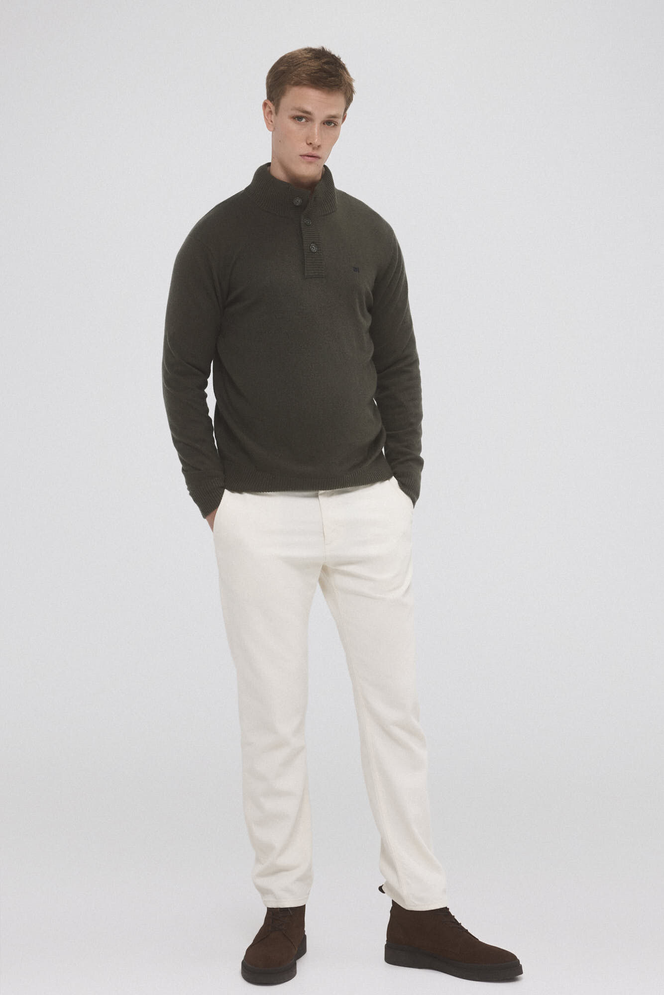 Pedro del Hierro Camisola de l&atilde; e cashmere com gola alta e bot&otilde;es