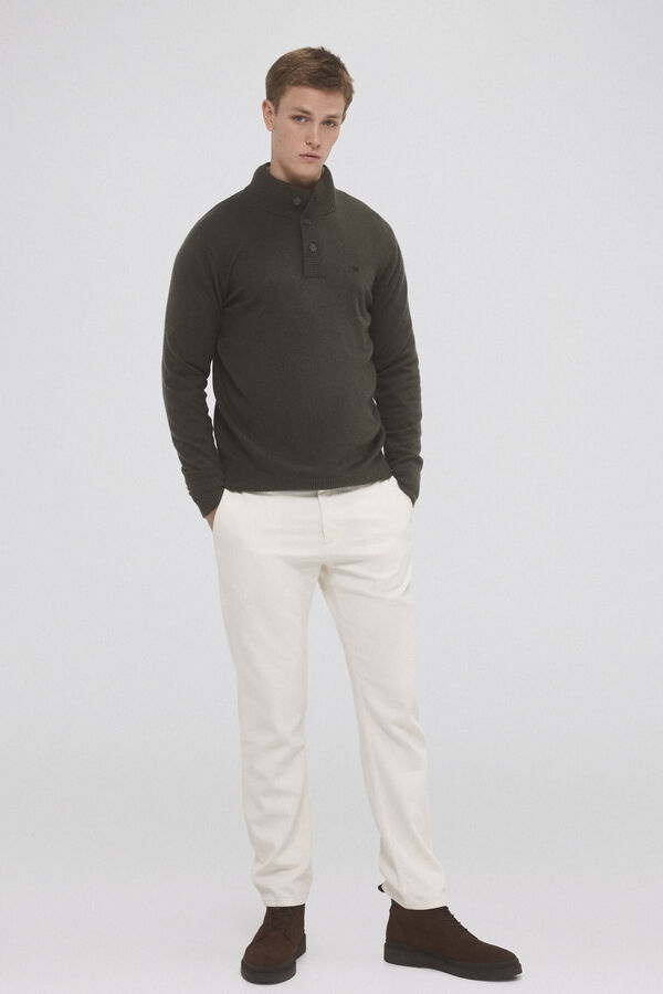 Pedro del Hierro Camisola de l&atilde; e cashmere com gola alta e bot&otilde;es Verde