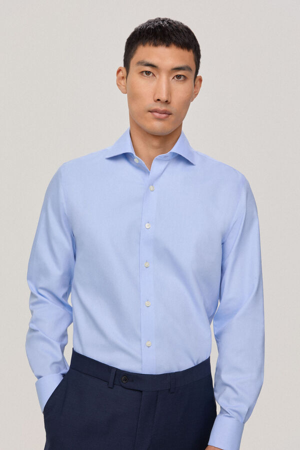 Pedro del Hierro Camisa vestir pu&ntilde;o gemelo non iron y antimanchas estructura lisa regular fit Azul