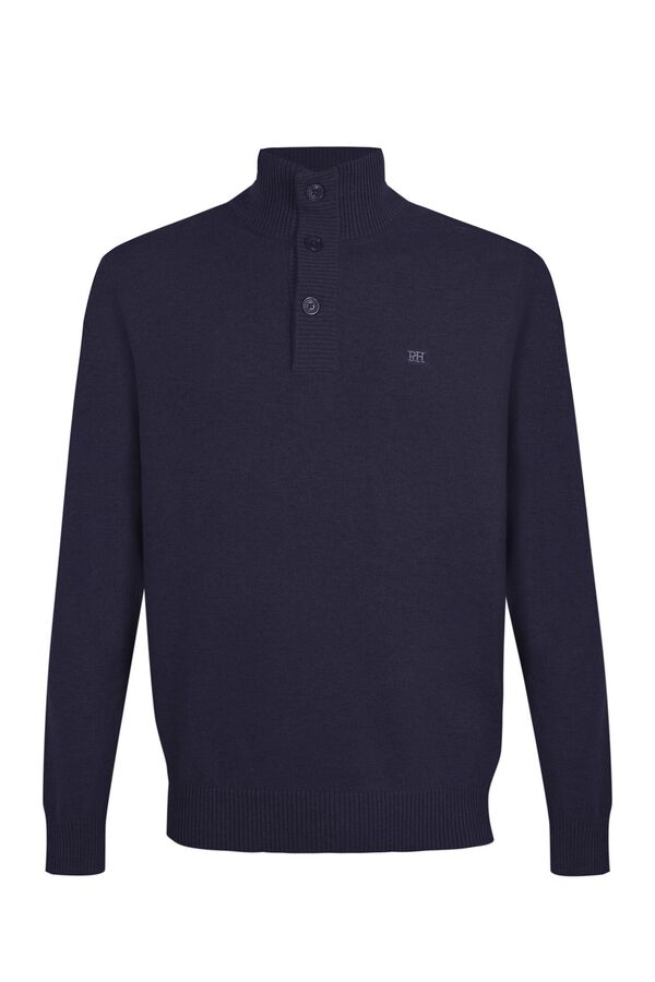 Pedro del Hierro Jersey lana cashmere cuello alto botones Azul