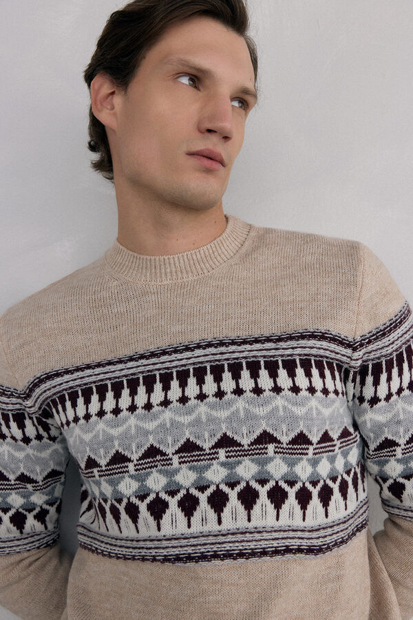 Pedro del Hierro Su&eacute;ter de natal com l&atilde; e alpaca, gola caixa Beige
