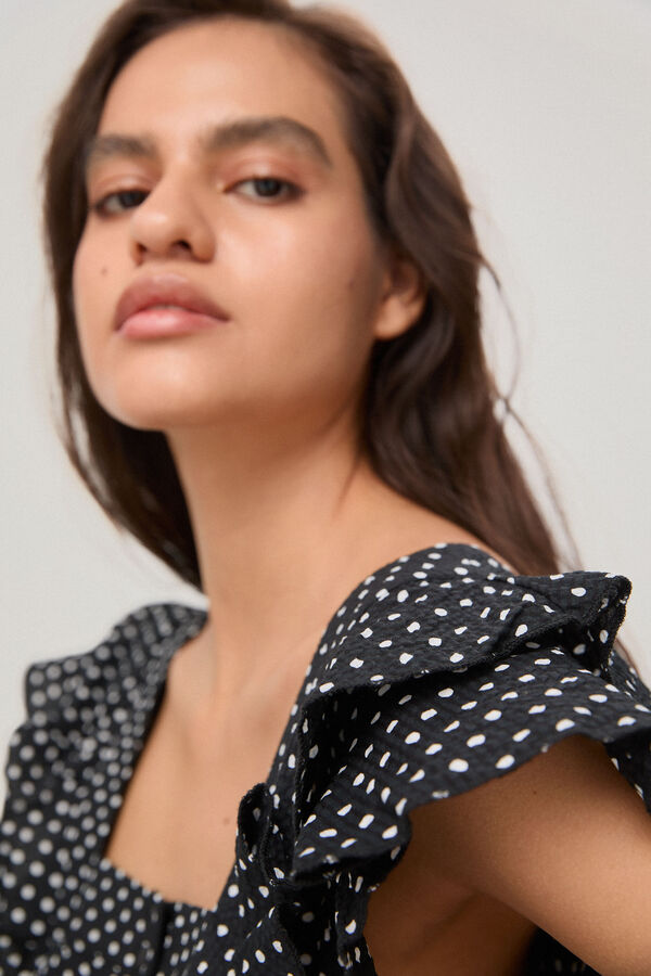 Pedro del Hierro Top de lunares con volantes Negro