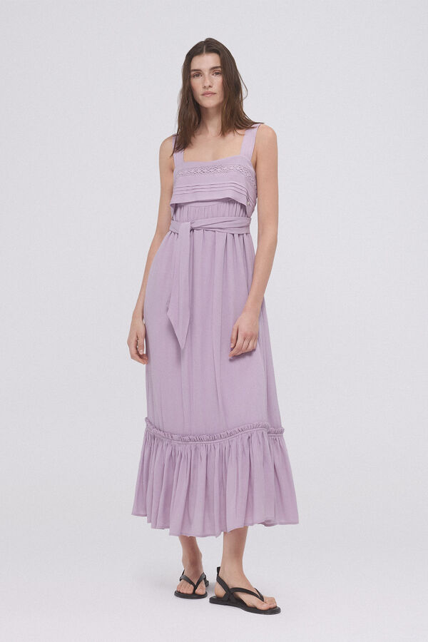 Pedro del Hierro Vestido de tirantes con volante Morado