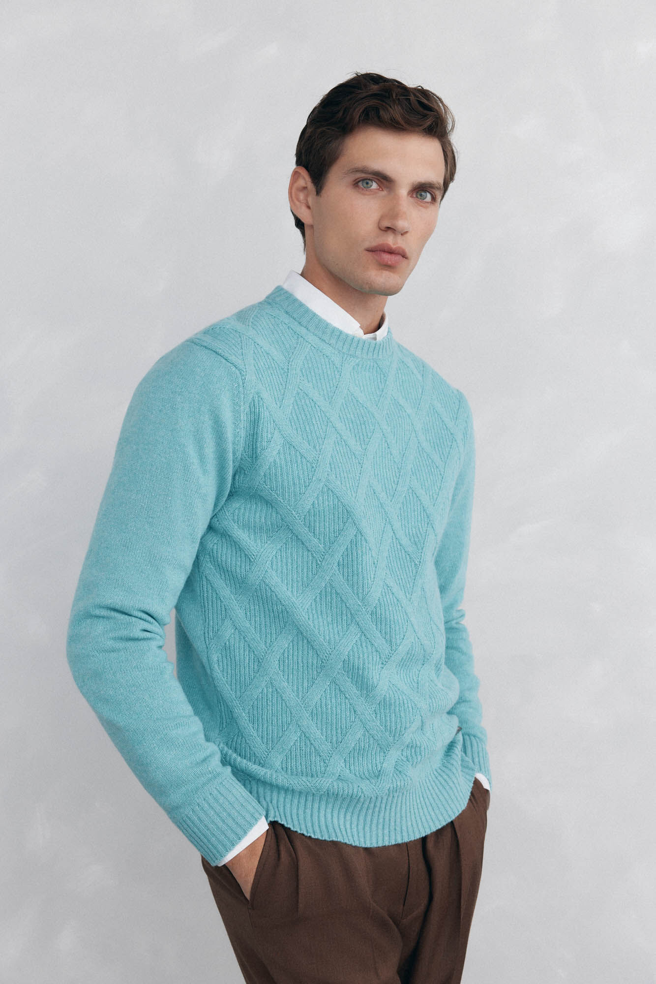 Pedro del Hierro Su&eacute;ter gola redonda em formato de diamante