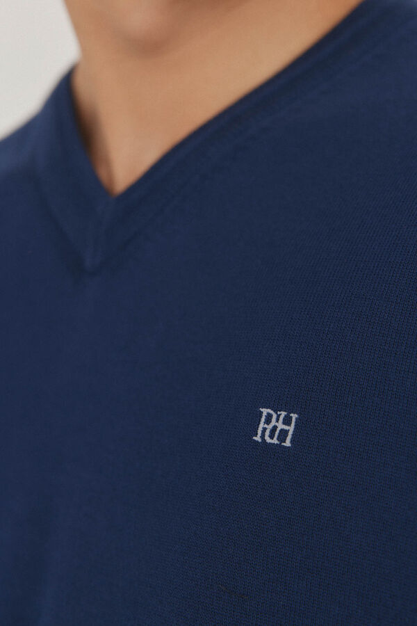 Pedro del Hierro gola de malha fina de algod&atilde;o premium com bico Azul