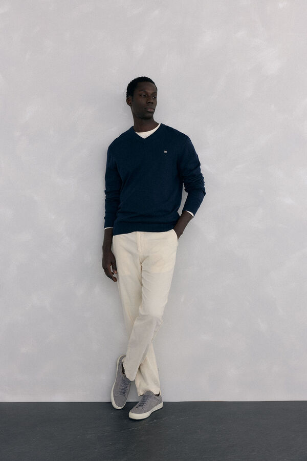 Pedro del Hierro Gola de l&atilde; merino e cashmere com bico Azul