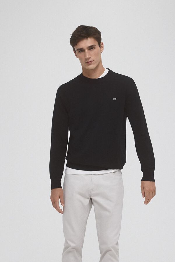Pedro del Hierro Jersey algod&oacute;n seda cashmere cuello redondo Negro