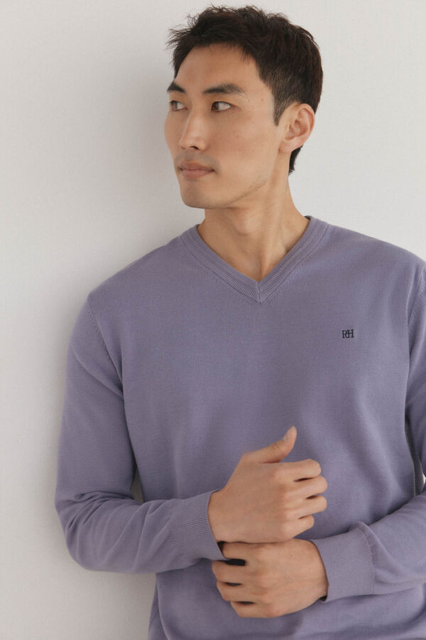Pedro del Hierro Jersey punto fino algod&oacute;n premium cuello pico Morado