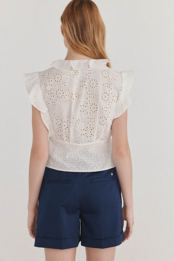 Pedro del Hierro Top algod&oacute;n calados Crudo