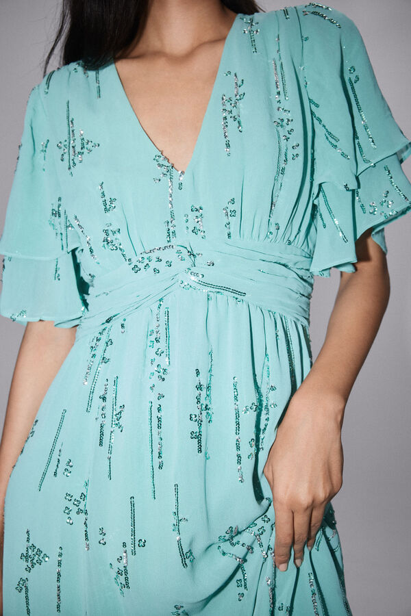 Pedro del Hierro Vestido de lentejuelas bordado Verde