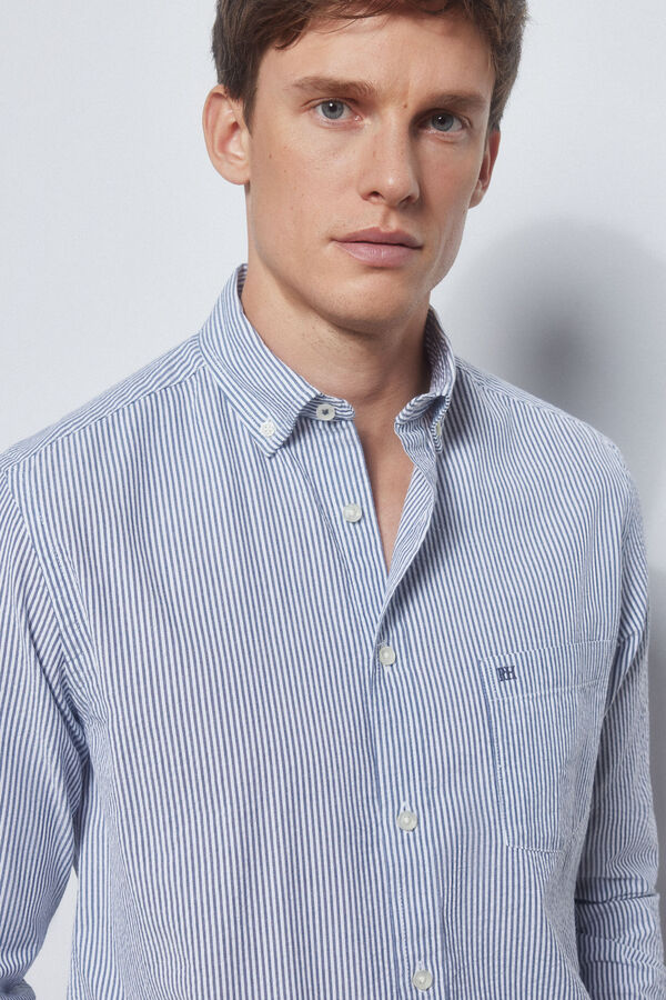 Pedro del Hierro camisa seersucker riscas Azul
