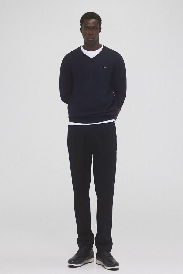 Pedro del Hierro Jersey algod&oacute;n seda cashmere pico Azul