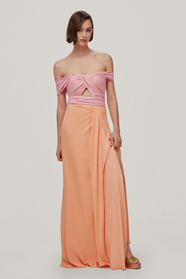 TFP by Tamara Falc&oacute; ANITA. Vestido off shoulder bicolor Rosa