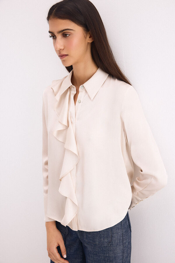 Pedro del Hierro Camisa com folho em cetim Beige
