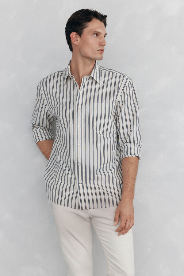 Pedro del Hierro Camisa riscas   Branco