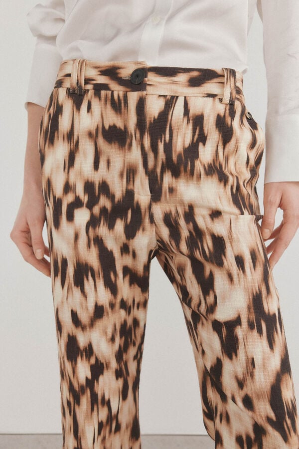 Pedro del Hierro Pantalon estampado crop flare Marr&oacute;n