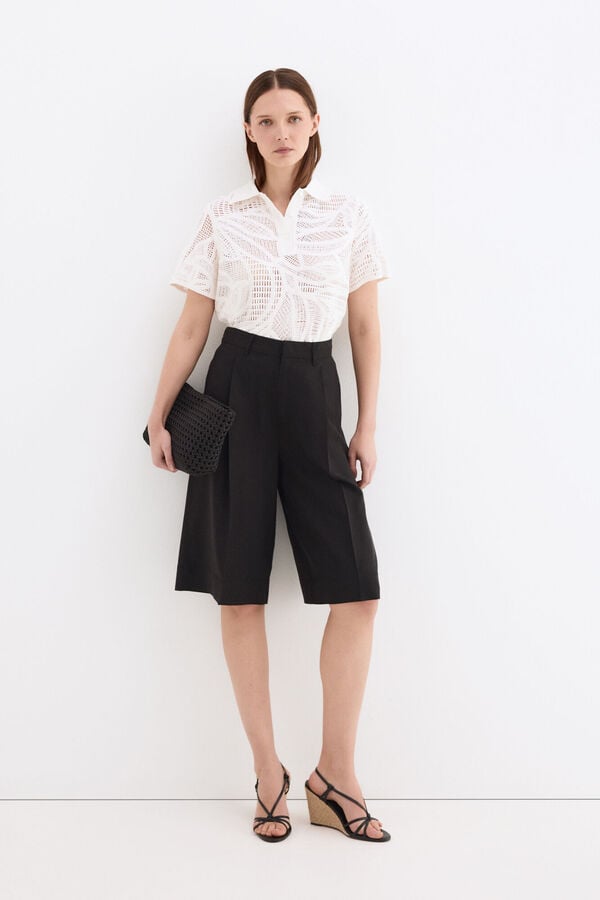 Pedro del Hierro Bermuda comprida de linho Preto