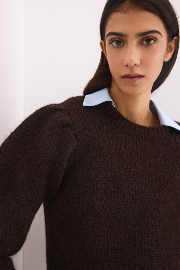 Pedro del Hierro Camisola curto de manga em fio fantasia Ecru