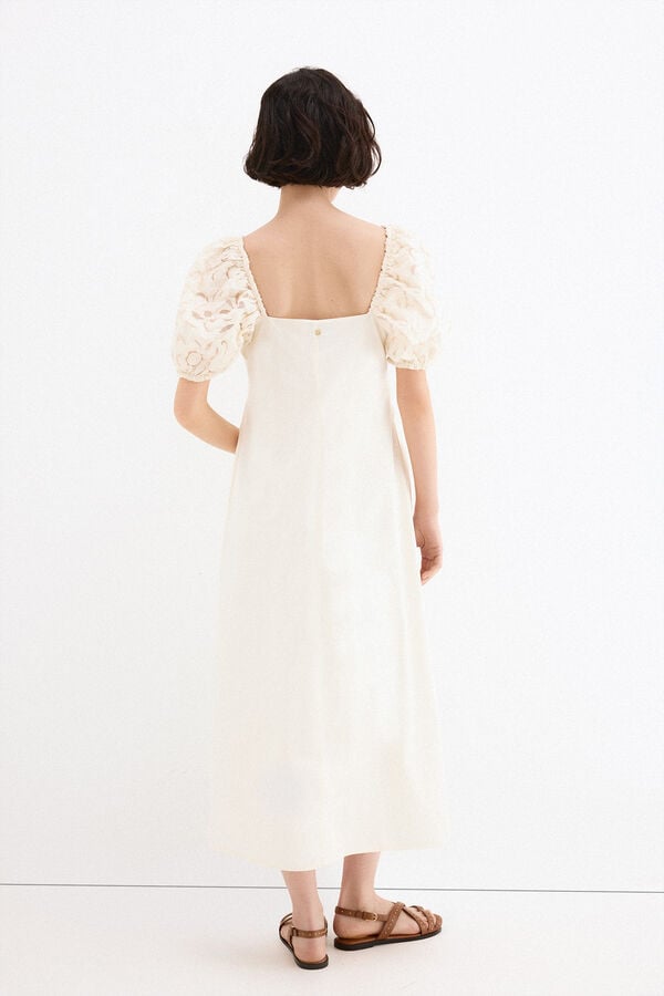 Pedro del Hierro Vestido midi com mangas bordadas Branco