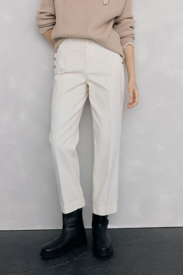 Pedro del Hierro Cal&ccedil;a cl&aacute;ssica de veludo veludo slim Branco