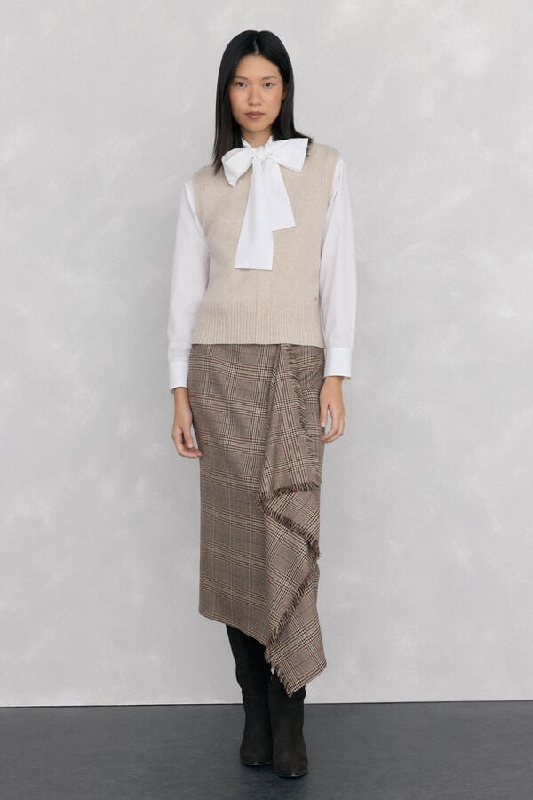 Pedro del Hierro Chaleco de punto lana calados Beige