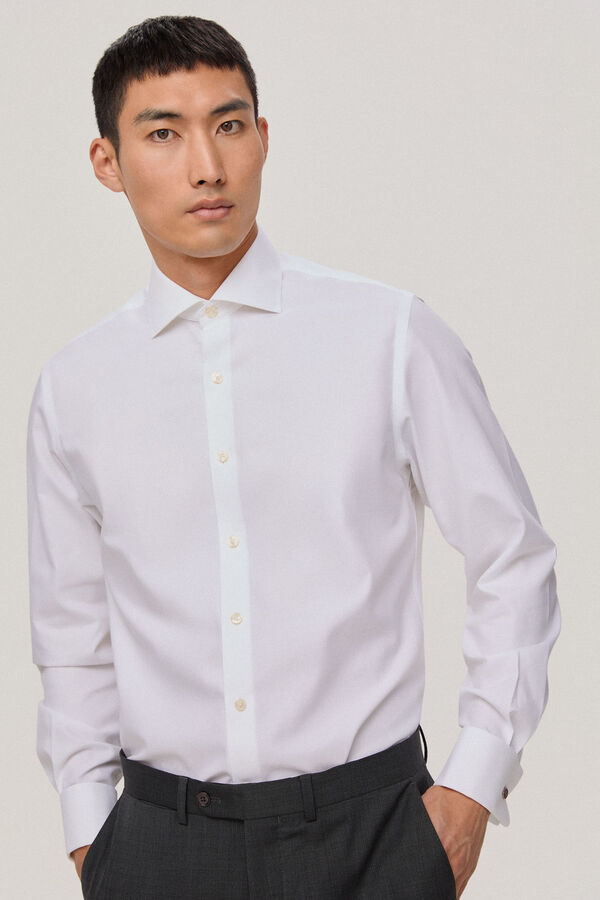 Pedro del Hierro Camisa vestir pu&ntilde;o gemelo non iron y antimanchas estructura lisa classic fit Blanco